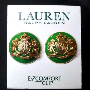 Ralph Lauren Green and gold clip earrings